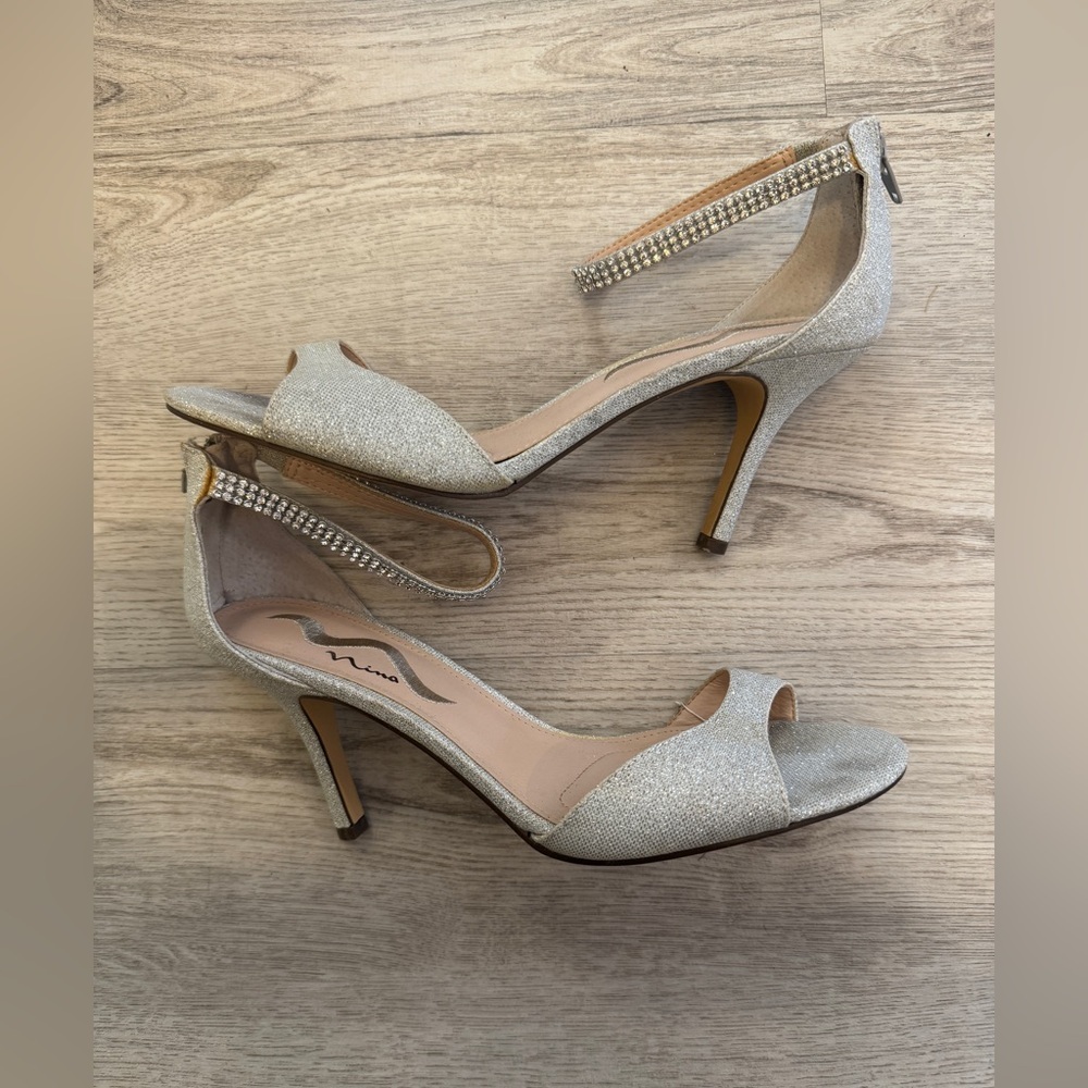 Nina Silver Stiletto Heels with Jeweled Ankle Strap